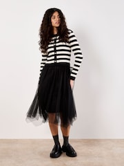 Apricot Black Two in One Stripe Cardigan Tulle Skirt Dress - Image 1 of 5