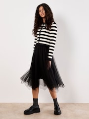 Apricot Black Two in One Stripe Cardigan Tulle Skirt Dress - Image 2 of 5