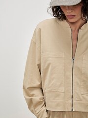 Apricot Cream Denim Bomber Jacket - Image 5 of 5