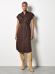Apricot Brown Midi Belted Dress - Image 1 of 5