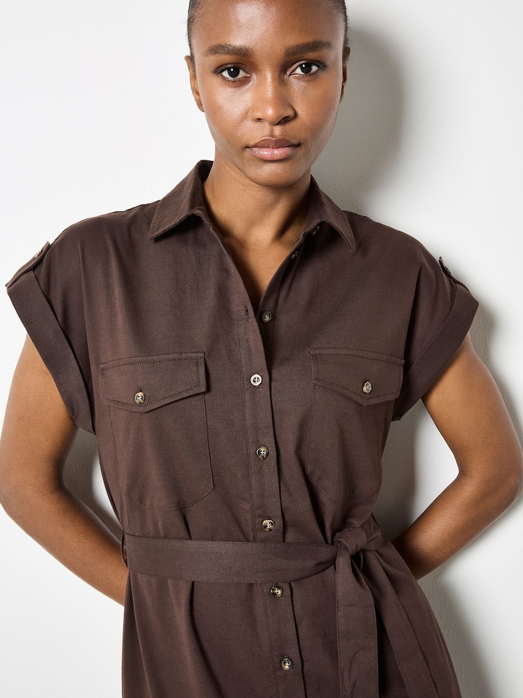 Apricot Brown Midi Belted Dress - Image 2 of 5 Apricot Brown Midi Belted Dress - Image 2 of 5