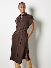 Apricot Brown Midi Belted Dress - Image 3 of 5