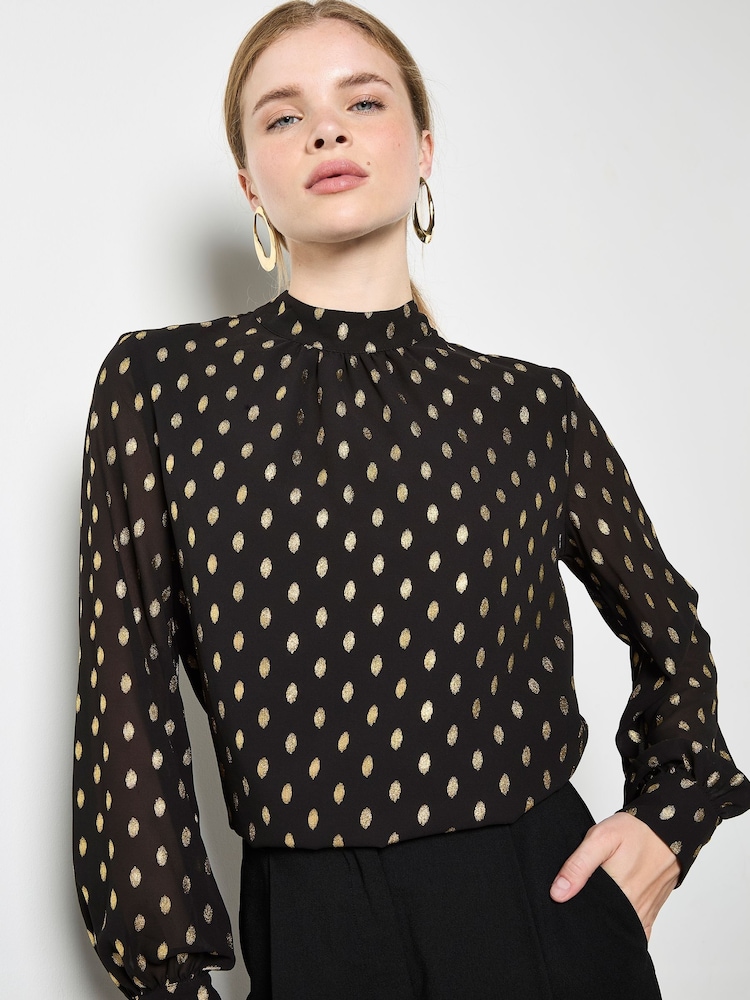 Apricot Black Foil Print High Neck Blouse - Image 1 of 4 Apricot Black Foil Print High Neck Blouse - Image 1 of 4