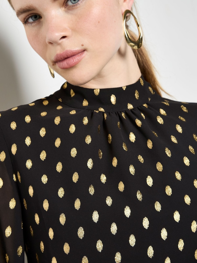 Apricot Black Foil Print High Neck Blouse - Image 2 of 4 Apricot Black Foil Print High Neck Blouse - Image 2 of 4