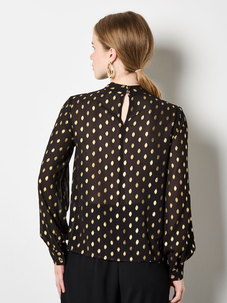 Apricot Black Foil Print High Neck Blouse - Image 4 of 4 Apricot Black Foil Print High Neck Blouse - Image 4 of 4
