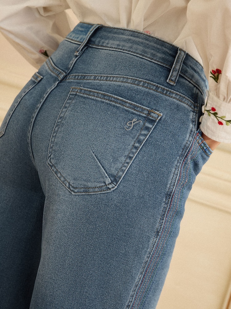 Love & Roses Mid Blue Rainbow Stitch Boyfriend Jeans - Image 2 of 4