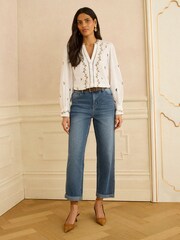 Love & Roses Mid Blue Rainbow Stitch Boyfriend Jeans - Image 3 of 4