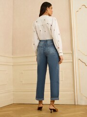 Love & Roses Mid Blue Rainbow Stitch Boyfriend Jeans - Image 4 of 4