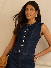 Love & Roses Rinse Wash Scallop Detail Denim Waistcoat - Image 1 of 5