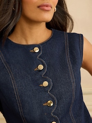 Love & Roses Rinse Wash Scallop Detail Denim Waistcoat - Image 2 of 5