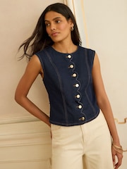Love & Roses Rinse Wash Scallop Detail Denim Waistcoat - Image 5 of 5