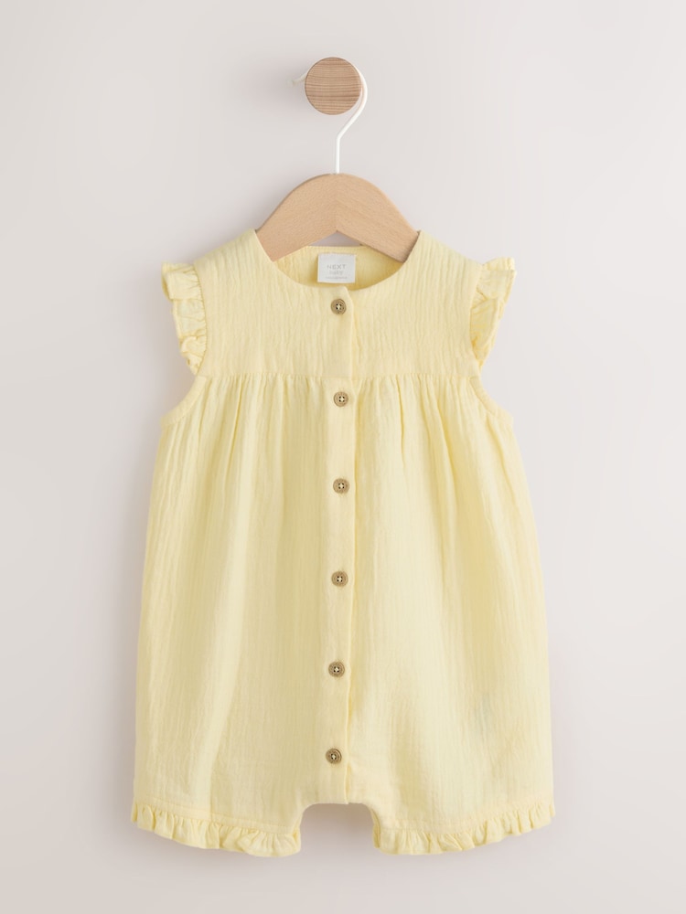Yellow Baby Short Leg Muslin Romper (0mths-3yrs) - Image 1 of 5