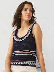 Navy Blue Cotton Scoop Neck Frill Knit Vest - Image 3 of 7
