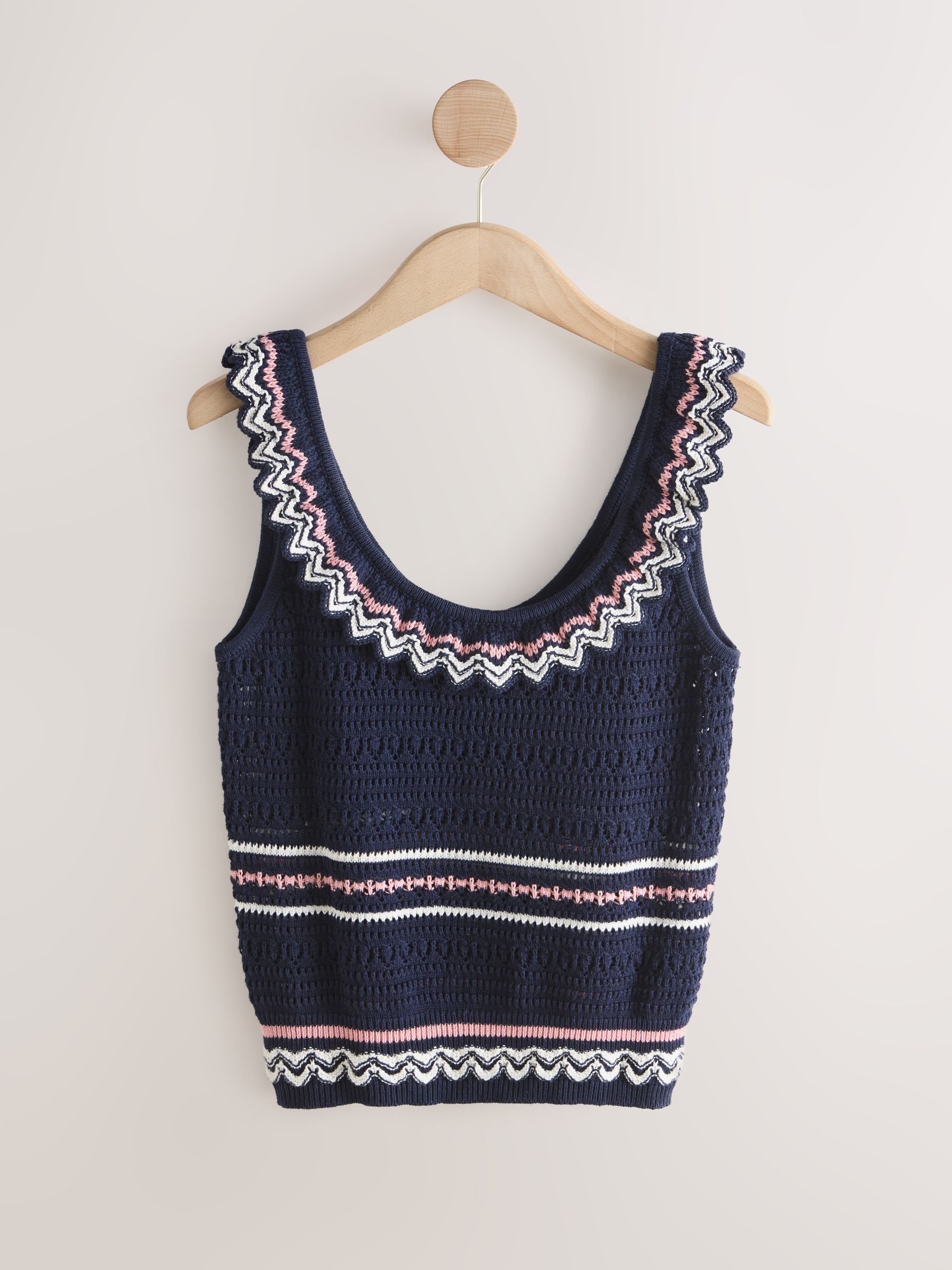Cumpără Bleumarin albastru - Cotton Scoop Neck Frill Knit Vest