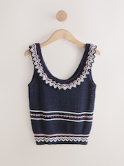 Navy Blue Cotton Scoop Neck Frill Knit Vest - Image 5 of 7
