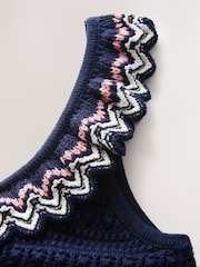 Navy Blue Cotton Scoop Neck Frill Knit Vest - Image 6 of 7