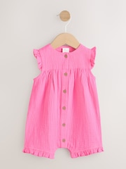 Pink Baby Short Leg Muslin Romper (0mths-3yrs) - Image 1 of 7