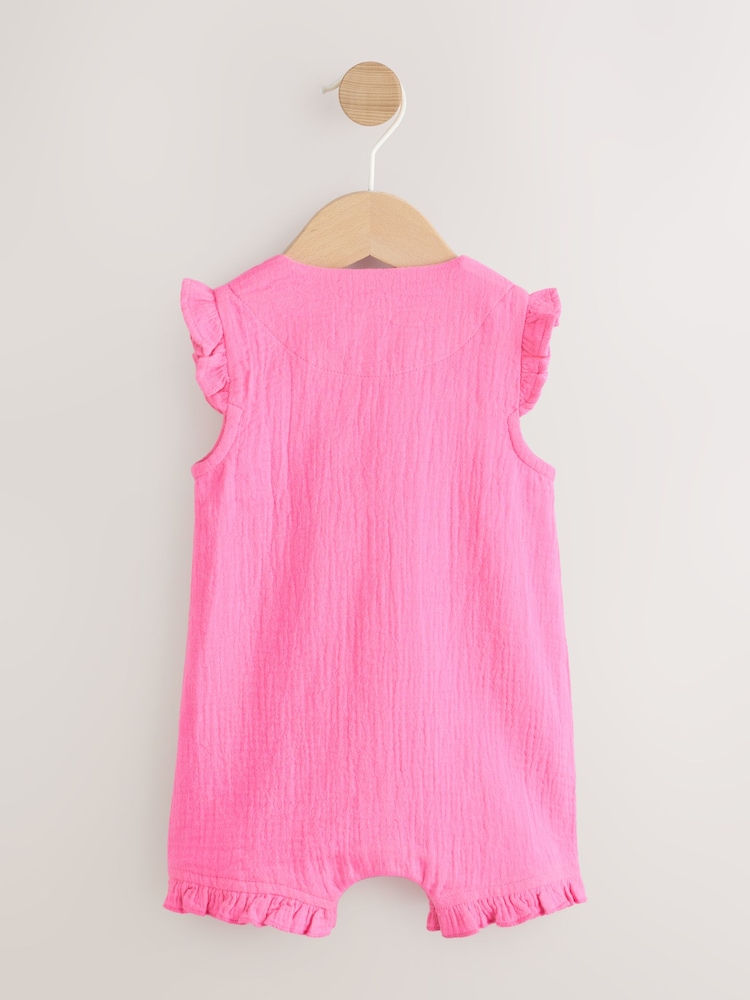 Pink Baby Short Leg Muslin Romper (0mths-3yrs) - Image 2 of 7