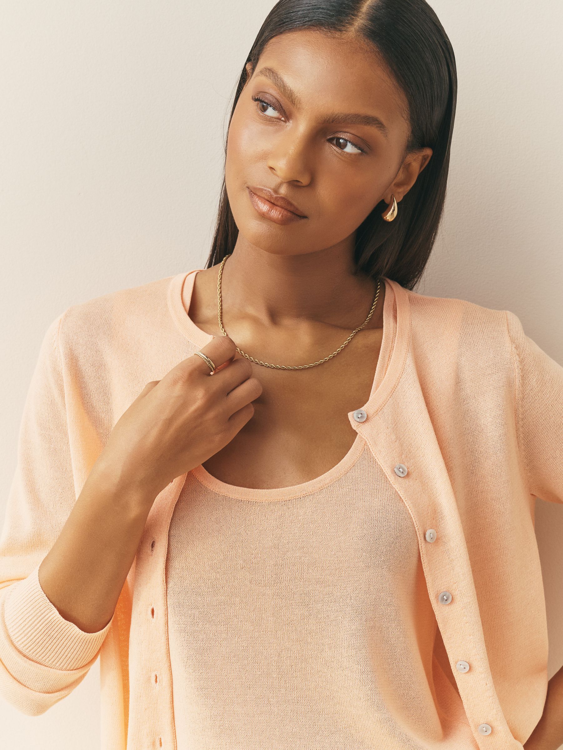 未使用Brushed Knit Cardigan ピンクベージュ Buy Nothing Ordinary Peach Pink Premium Viscose Compact Knit