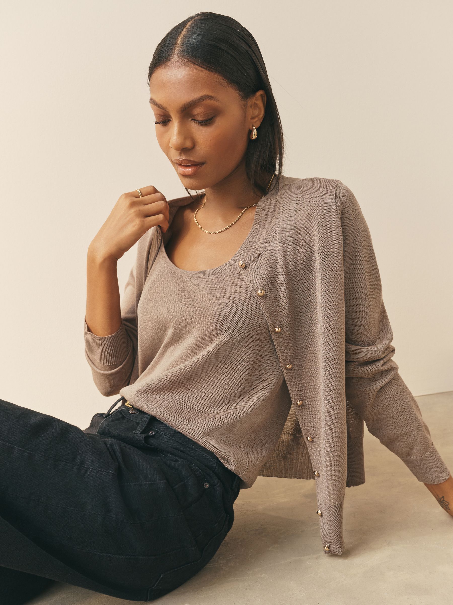 Buy Nothing Ordinary Sand Premium Viscose Compact Knit Cardigan