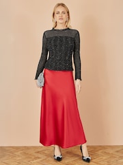 Yumi Red Satin Midi Skirt - Image 1 of 3
