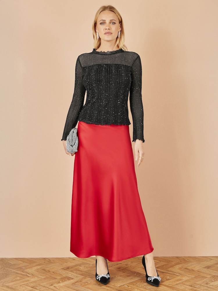 Yumi Red Satin Midi Skirt - Image 1 of 3