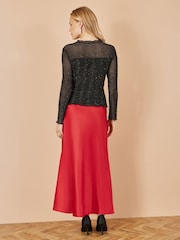 Yumi Red Satin Midi Skirt - Image 2 of 3