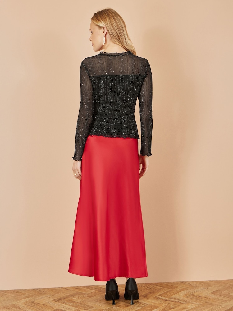 Yumi Red Satin Midi Skirt - Image 2 of 3