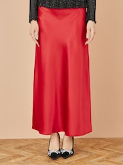 Yumi Red Satin Midi Skirt - Image 3 of 3