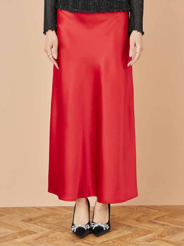 Yumi Red Satin Midi Skirt - Image 3 of 3