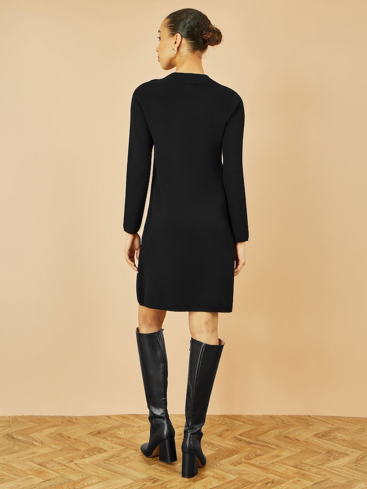 Yumi Black Knitted Tunic Dress With Gold Hardware Details - Image 5 of 5 Yumi Black Knitted Tunic Dress With Gold Hardware Details - Image 5 of 5