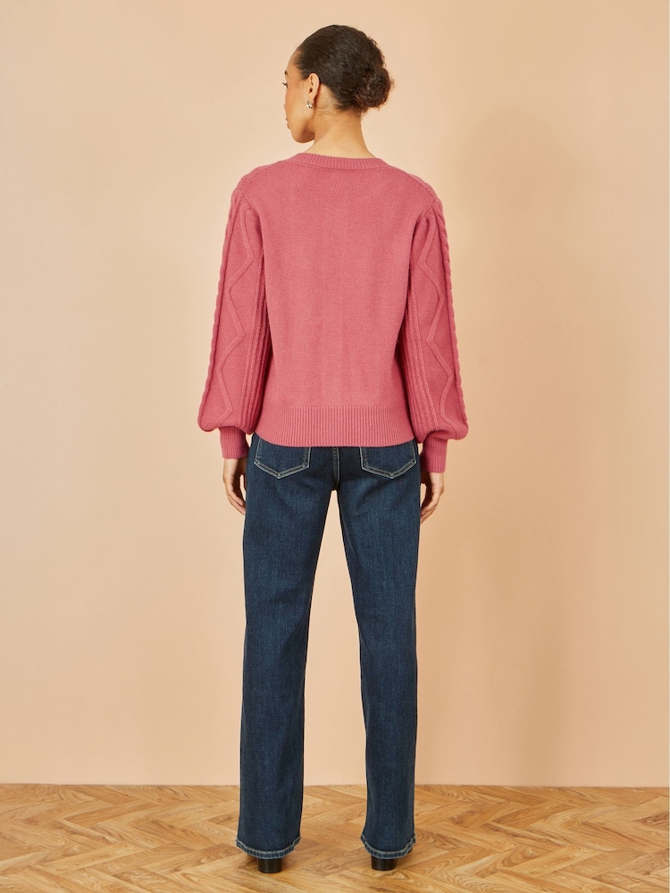 Yumi Pink Relaxed Fit Cable Cardigan - Image 4 of 4 Yumi Pink Relaxed Fit Cable Cardigan - Image 4 of 4
