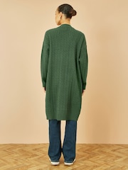 Yumi Green Cable Knit Edge to Edge Long Cardigan With Pockets - Image 4 of 5