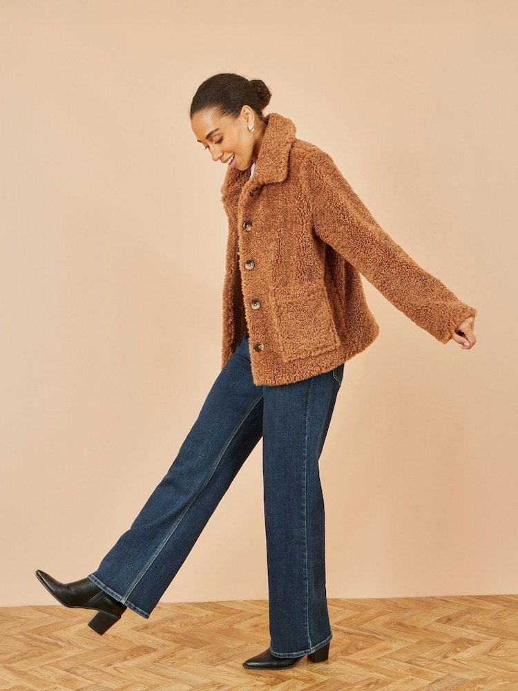 Yumi Brown Short Teddy Bear Jacket - Image 5 of 5 Yumi Brown Short Teddy Bear Jacket - Image 5 of 5