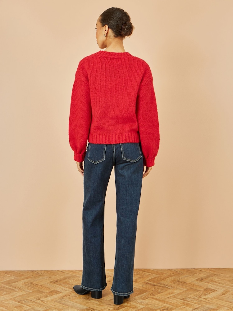 Yumi Red Hand Embroidered Chunky Knitted Cardigan - Image 5 of 5