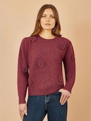 Yumi Red Knitted Jumper With Crochet Flowers - Image 1 of 4