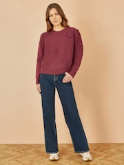 Yumi Red Knitted Jumper With Crochet Flowers - Image 2 of 4