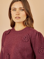 Yumi Red Knitted Jumper With Crochet Flowers - Image 3 of 4