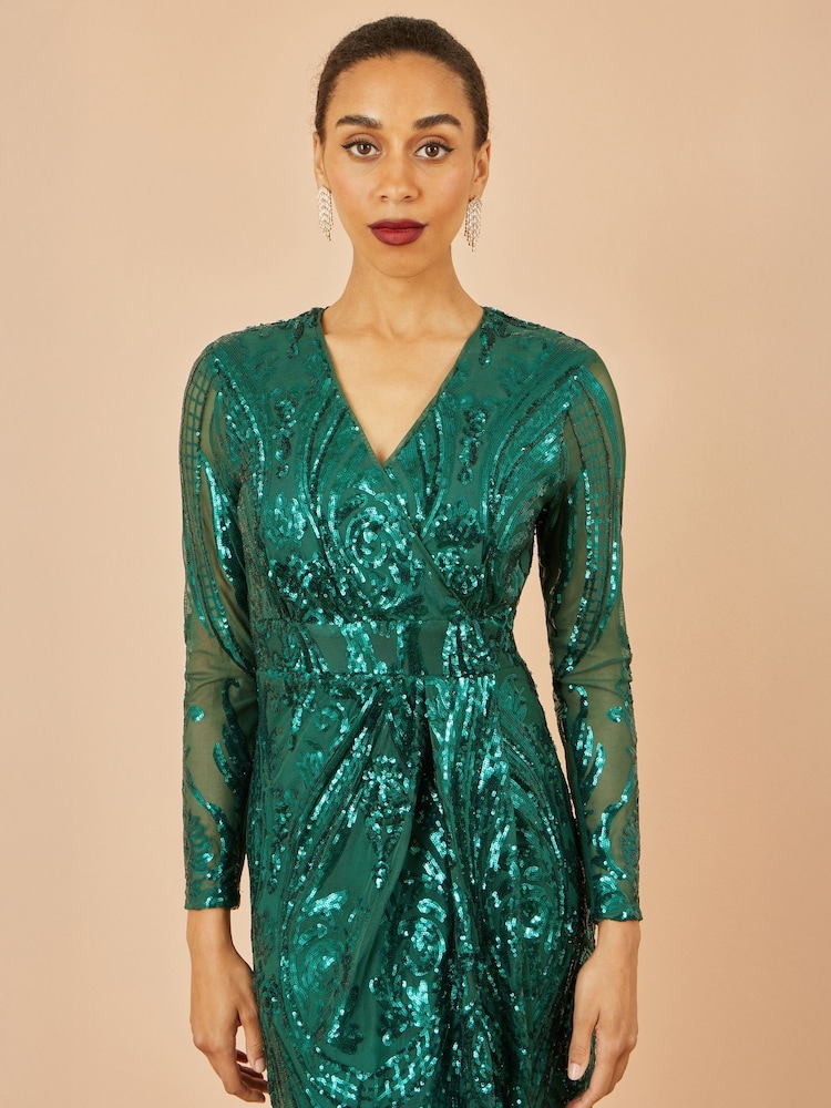long sleeve wrap dress with split Women's Long Sleeve Wrap V Neck Tie Waist Side Split Slim Fit Prom Dress Wedding Party Midi Dresses Blue,XL