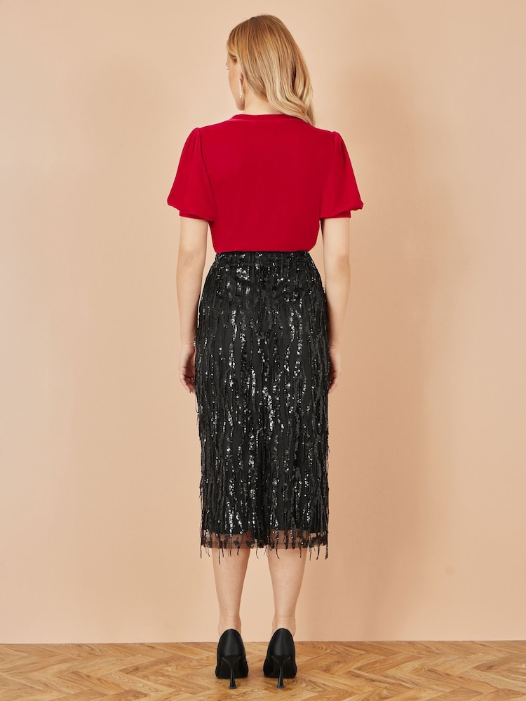 Yumi Red Velvet Puff Sleeve Top - Image 5 of 5 Yumi Red Velvet Puff Sleeve Top - Image 5 of 5