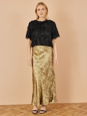 Yumi Gold Satin Midi Skirt - Image 1 of 3