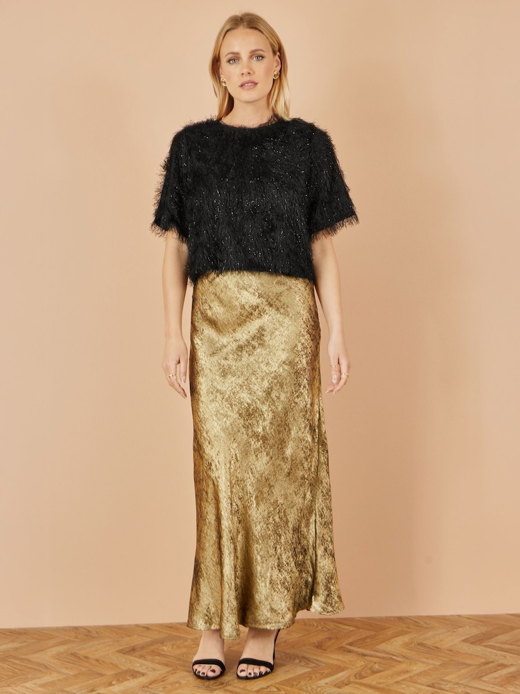Yumi Gold Satin Midi Skirt - Image 1 of 3