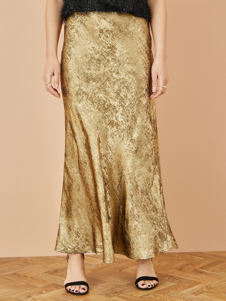 Yumi Gold Satin Midi Skirt - Image 2 of 3