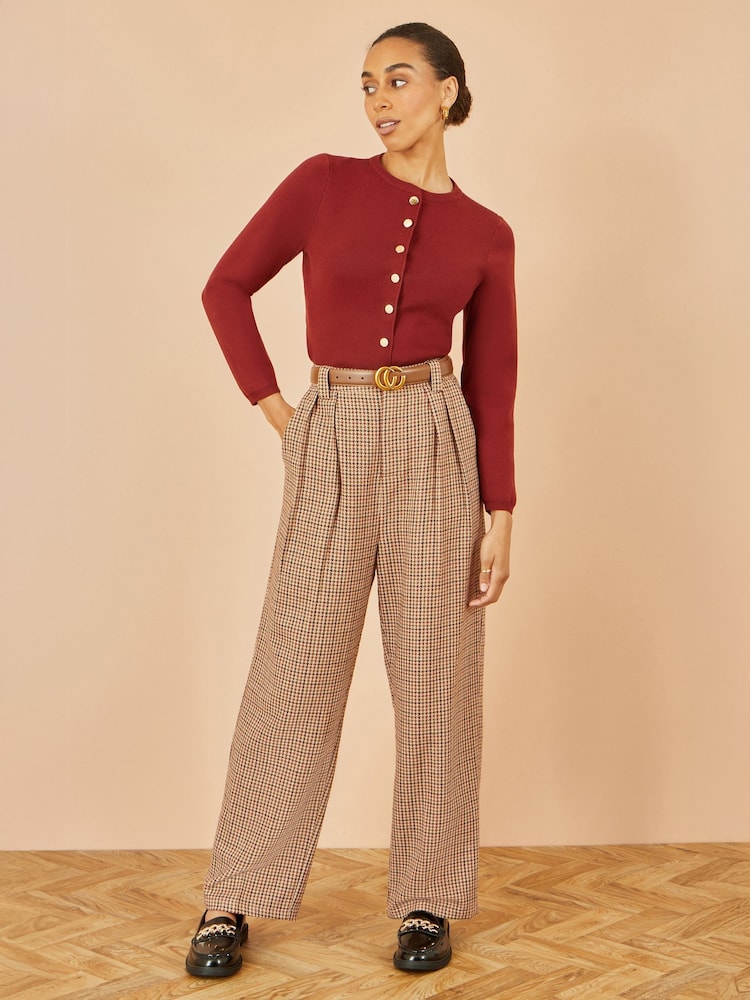 Yumi Brown Check Wide Leg Trousers - Image 1 of 3 Yumi Brown Check Wide Leg Trousers - Image 1 of 3