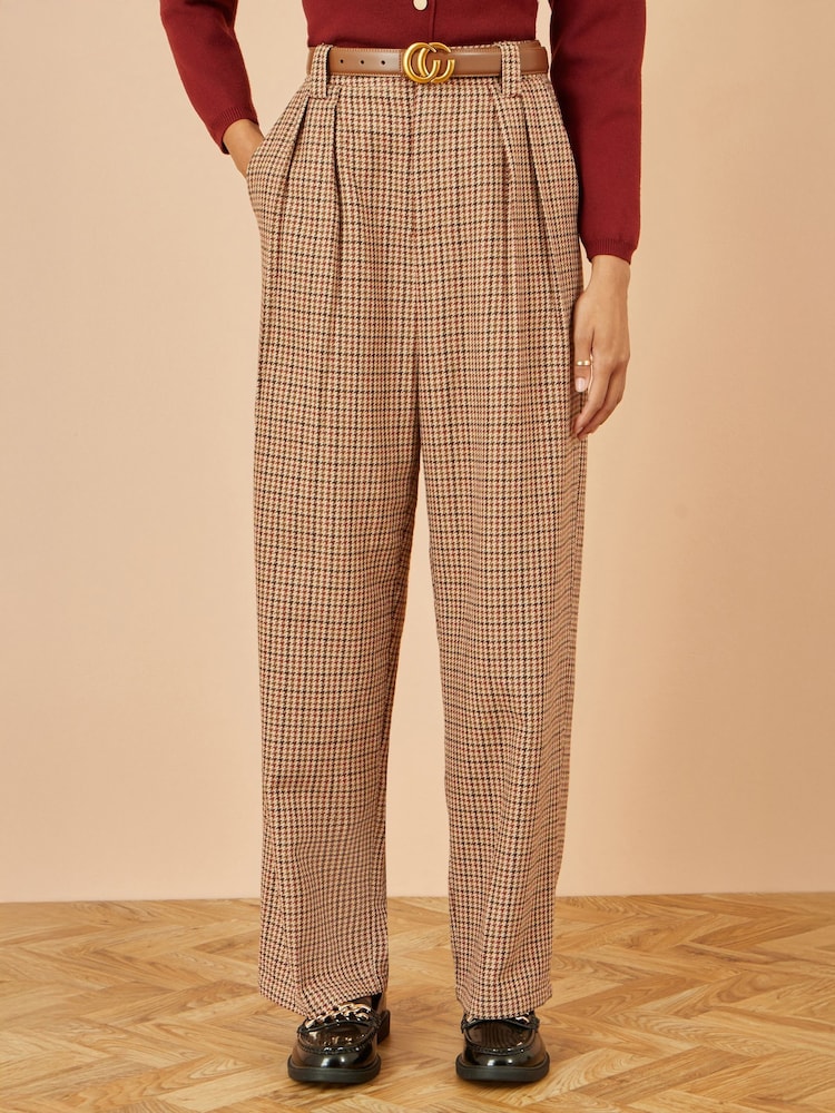 Yumi Brown Check Wide Leg Trousers - Image 2 of 3 Yumi Brown Check Wide Leg Trousers - Image 2 of 3