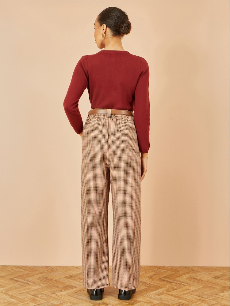 Yumi Brown Check Wide Leg Trousers - Image 3 of 3 Yumi Brown Check Wide Leg Trousers - Image 3 of 3