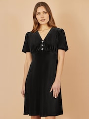 Yumi Black Velvet Skater Dress With Dimante Bow Detail - Image 1 of 4
