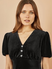 Yumi Black Velvet Skater Dress With Dimante Bow Detail - Image 3 of 4