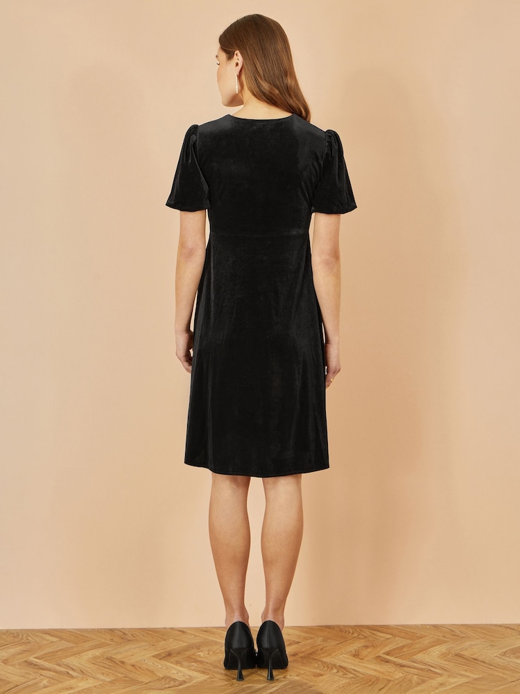 Yumi Black Velvet Skater Dress With Dimante Bow Detail - Image 4 of 4 Yumi Black Velvet Skater Dress With Dimante Bow Detail - Image 4 of 4