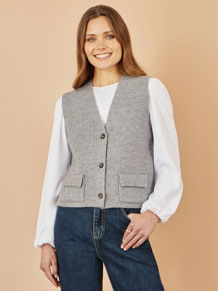 Yumi Grey Knitted Pullover Waistcoat - Image 1 of 4 Yumi Grey Knitted Pullover Waistcoat - Image 1 of 4